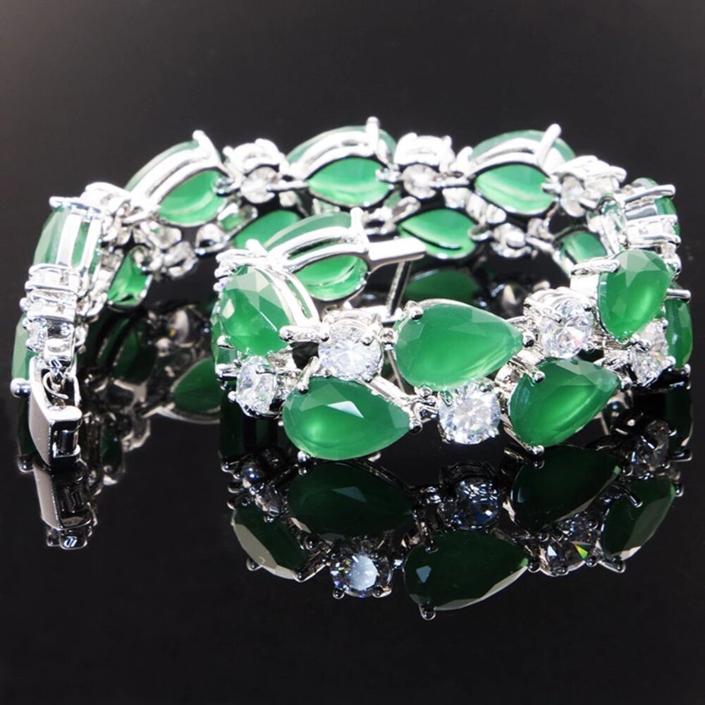 Silver 925 Bracelet Jewlery emerald Gemstone - Picture 2 of 2